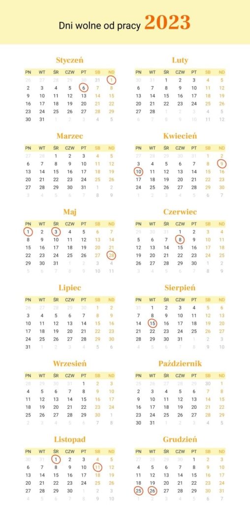 Выходные в Польше 2023 - календарь
